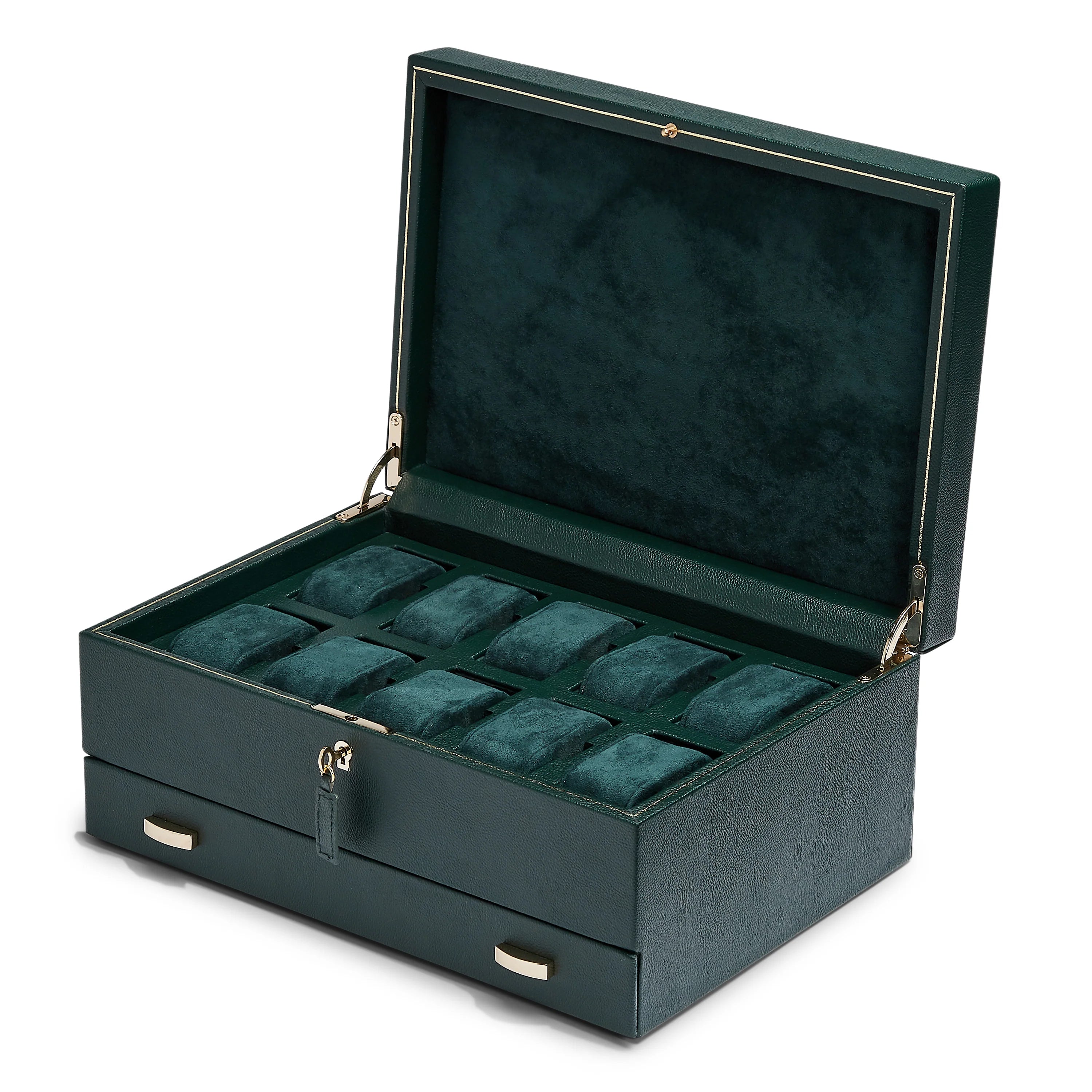 WOLF - British Racing Green 10p Watch Box + Drawer