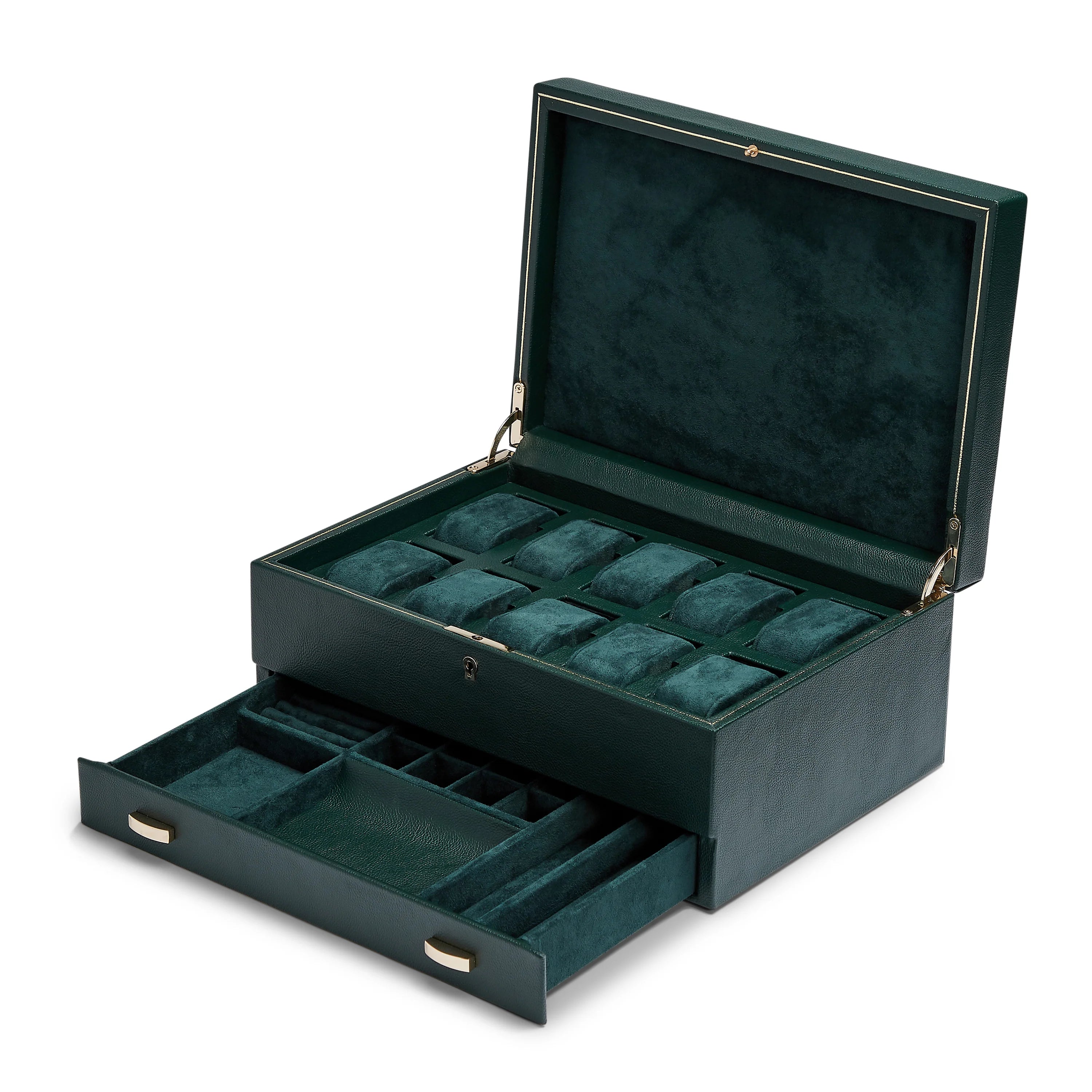 WOLF - British Racing Green 10p Watch Box + Drawer