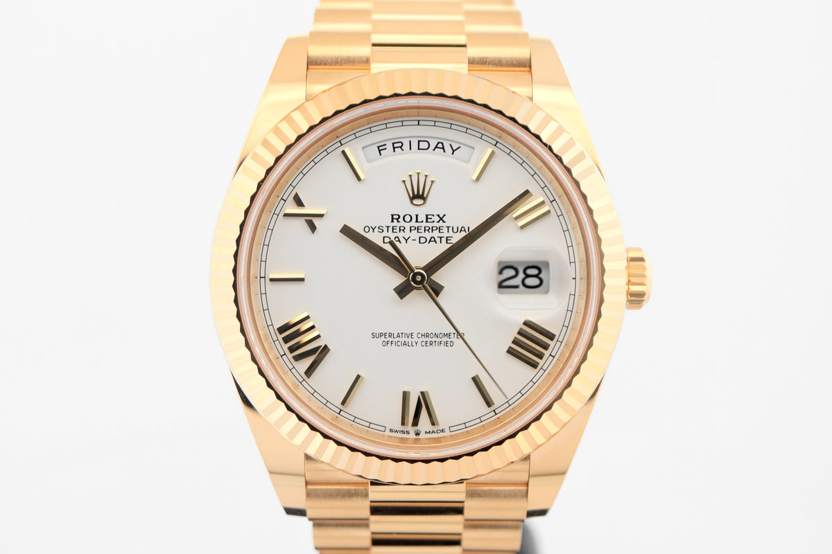 Rolex Day-Date 40 Yellow Gold White Roman Dial (2026)